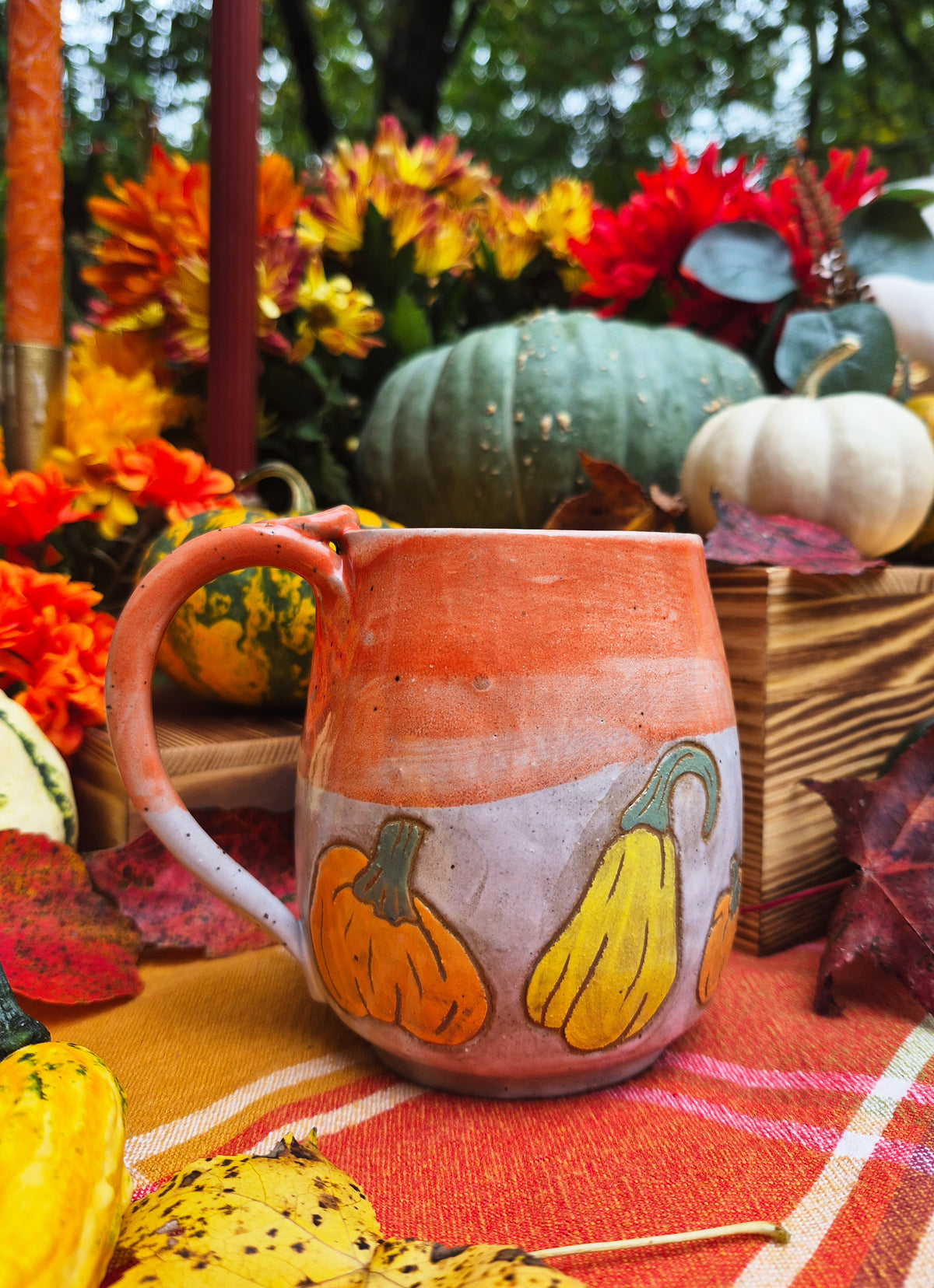MED Painted Yellow Pumpkin Mug