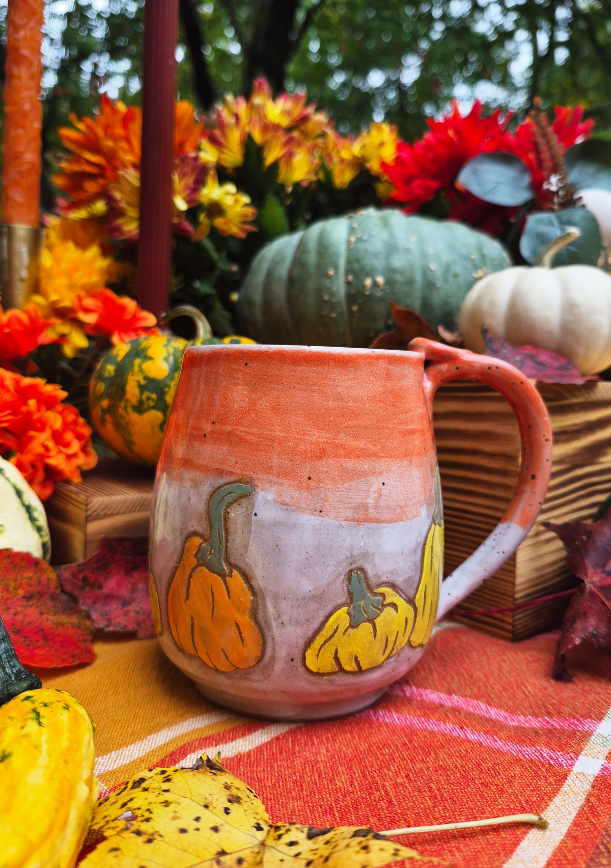 MED Painted Yellow Pumpkin Mug